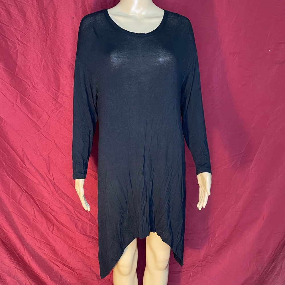 Black Sheer Hanky Hem Crochet Long Sleeve Mini Dress Medium